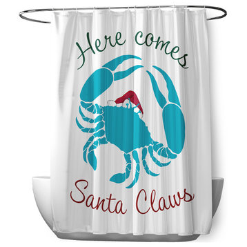 70"Wx73"L Santa Claws Crab Shower Curtain, Turquoise