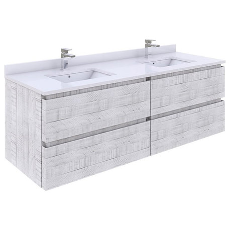 Fresca Stella 60" Wall Hung Double Bathroom Vaniety in Rustic White