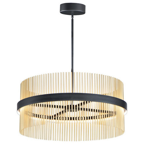 ET2 Chimes 34'' LED Pendant E34207-BKSBR, Black/Satin Brass