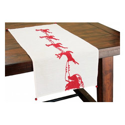 Xia Home Fashions - Santa's Sleigh With Bells/Reindeer Crewel Holiday Table Runner, 16x36 - Table Runners