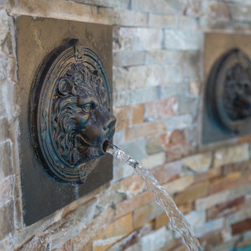 Lion Head Fountains for Freeform Pool with Wet Edge Spa in Lighthouse Point, Flo