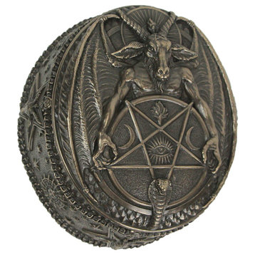 Baphomet With Inverted Pentagram Bronze Finished Round Trinket Box