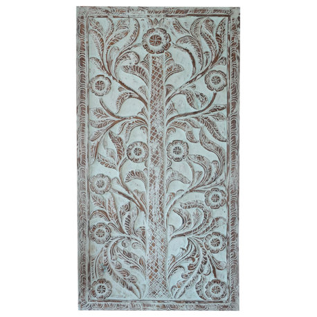 Consigned Natures Harmony Zen Carved Wood Door Tree Of Life Carved Wall Art