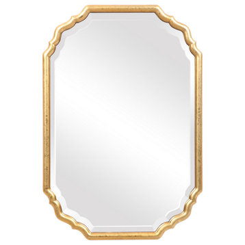 Benzara BM239363 32 Inches Curved Design Wooden Vanity Mirror, Gold