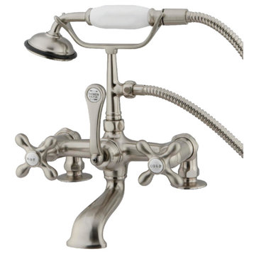 Kingston 7" Deck Mount Clawfoot Tub Faucet w/Hand Shower, Brushed Nickel