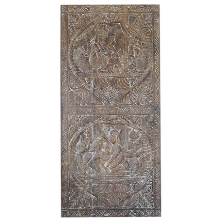 Consigned Vintage Carved Wood Kamasutra Wall Art Custom Sliding Barn Door 72