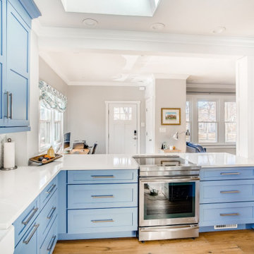 Bracing Blue From Sherwin Williams on Kitchen Cabinets