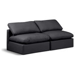 Meridian Furniture - Indulge Upholstered Modular Sofa, Black, 2-Piece: 2 Armless Chair, Fiber Stuffed Vegan Leather - Experience ultimate comfort and style with our black vegan leather Indulge Sofa. The luxurious vegan leather will elevate the aesthetic of any room. This sofa provides ample space for you to relax while its modular build offers the option of unlimited configurations. Whether you're looking to add a stylish element to your living room or a comfortable seating option to your bedroom, this sofa is the perfect choice.