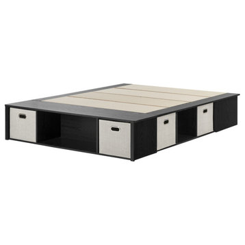 South Shore Flexible Black Oak Full-Size Platform Bed With Storage, 54"