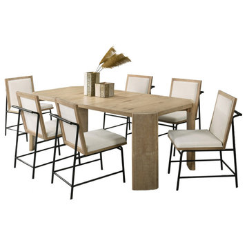 Magnus Oak Finish Extendable Rectangular Dining Table Set and Upholstered Chairs
