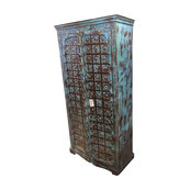 Mogul Interior - Consigned Antique Distressed Teak Wood Spanish-Style Armoire - Armoires And Wardrobes