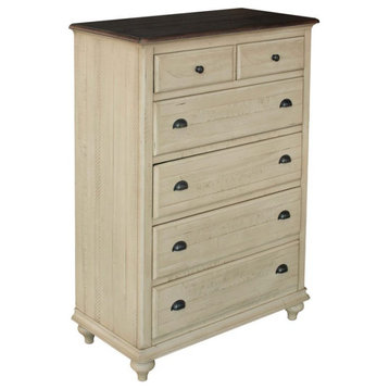 Sunset Trading Shades of Sand Wood 6-Drawer Bedroom Chest in Cream Puff/Walnut