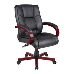 Boss - Boss Mid Back CaressoftPlus Executive Office Chair with Mahogany finished Base - Office Chairs