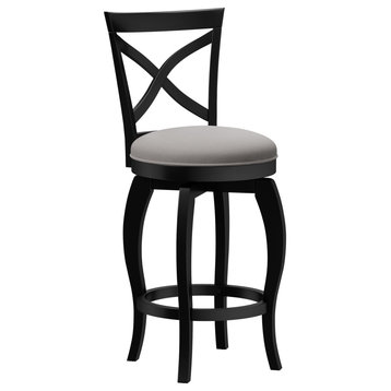 Hillsdale Ellendale Wood Swivel Stool, Curved X-Back, Black, Counter Height