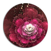 Fractal Red Rose Flower, Floral Digital Art Disc Metal Artwork, 11"