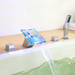 Contemporary Color Changing LED Hydropower Waterfall Widespread Tub Faucet T0827 - Bathtub Faucets