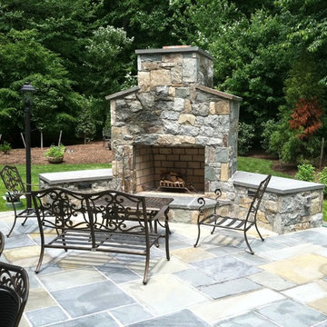 Modern Landscape Design - Backyard Fireplace, Kitchen and Screened In Porch