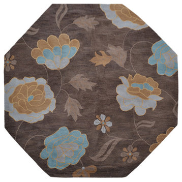 Hand Tufted Wool Area Rug Floral Brown