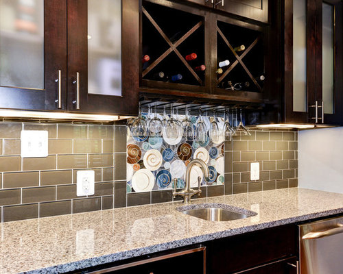 Modern single wall home bar design ideas, remodels & photos Diseño Backsplash Bar