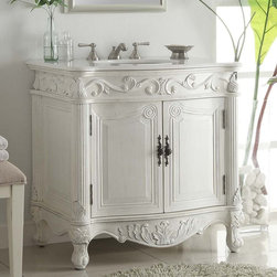 32 inch Antique Bathroom Vanity White Finish - Bathroom Vanities And Sink Consoles
