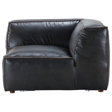 Black Nubuck Top Grain Leather Corner Chair Antique Black Modular