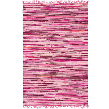 Unique Loom Pink Striped Chindi Cotton 5'x8' Area Rug