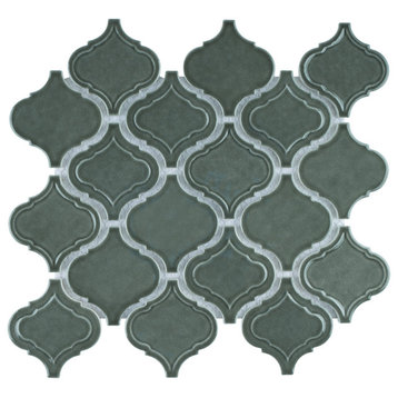 TRECCG 3" X 3" Recycle Glass Arabesque Mosaic Tile, Green
