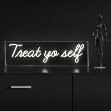 Treat Yo Self 20" Contemporary Acrylic Box USB Operated LED Neon Light, Yellow