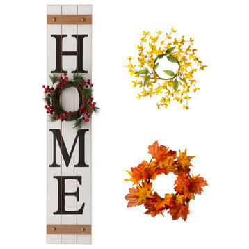 42"H Christmas Wooden HOME" White Porch Sign With Wreath
