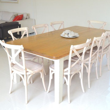 White wash cross back chairs and country style table