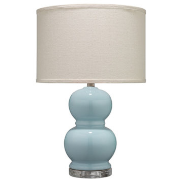 Bubble Ceramic Table Lamp With Drum Shade, Dove Gray, Blue