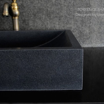 BLACK GRANITE BATHROOM VESSEL SINK 23"X16" -TORRENCE SHADOW