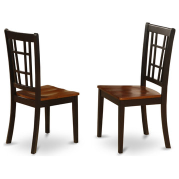 Set of 2 Nicoli Dining Chair With Wood Seat, Black/Cherry Finish
