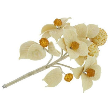 GlassOfVenice Murano Glass White And Honey Flowers on a Stem