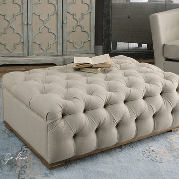 Uttermost Kaniel Tufted Antique White Ottoman