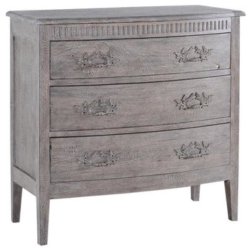 Chest Colonial Bow Front Weathered Gray Wood  Three Drawer  Brass
