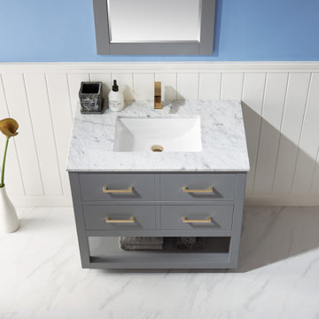Remi 36" Single Bathroom Vanity Set in Gray and Carrara White Marble Countertop