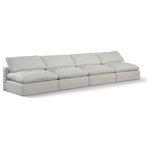 Meridian Furniture - Comfy Upholstered Modular Sofa, Cream, 4-Piece: 4 Armless Chair, Linen Textured Fabric - Give your space a whole new look with this cream Comfy linen textured fabric sofa. This handsome sofa fits nicely with other items in the Comfy collection and is a versatile seating option designed for adaptability, comfort and style. Wrapped in rich cream durable linen textured fabric upholstery, this sofa offers a plush embrace of overstuffed down feather cushions, carefully crafted to deliver the highest level of comfort. The perfect seat for creating an oasis for relaxation, this sofa has thick foam surrounding its frame for added support and coziness.