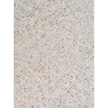 Mosaic Leather Cowhide Light Beige Area Rug, 11'6"x14'6"