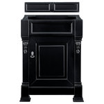 James Martin Vanities - Brookfield 26" Antique Black Single Vanity, No Top - The Brookfield 26", single sink, Antique Black vanity by James Martin Vanities features hand carved accenting filigrees and raised panel doors. Single door cabinet with a shelf for additional storage space. The look is completed with an Antique Brass finish door pull. Matching decorative wood backsplash is included.