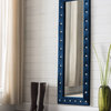 Sorento Full Length Floor Mirror, Crystal Tufted Upholstered Faux Leather, Blue