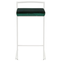 LumiSource Fuji Counter Stool Set of 2, Green Velvet Cushion, White Frame