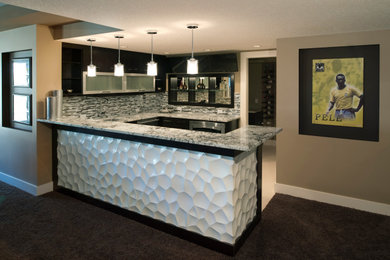 Wet bar - contemporary wet bar idea in Edmonton with flat-panel cabinets and dark wood cabinets