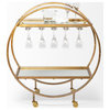 Carola Gold Frame Two-Tier Glass Shelves w/ Stemware Holder Bar Cart