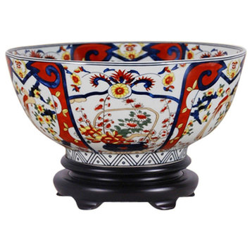 Imari Style Porcelain Bowl With Stand 12"