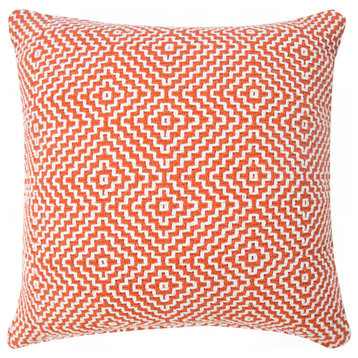 Orange Diamond Delight Woven Geometric 20" x 20" Throw Pillow