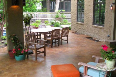 Large elegant backyard patio photo in Richmond with a roof extension