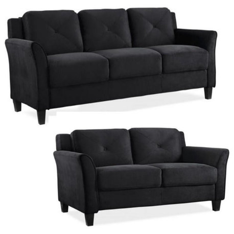 Home Square Transitional 2 Piece Set with Sofa and Loveseat in Black