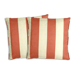 Cushion Source - Cabana Stripe Coral Outdoor Throw Pillows, Set of 2, 18"x18" - Outdoor Cushions And Pillows