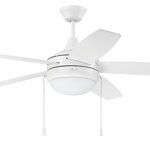 Craftmade - 52" Phaze 5, White With White Blades - Modern and minimalist, the Phaze 5 52" features a sleek five blade design powered by a 3-speed, reversible motor, integrated lighting with non-dimmable LED bulbs included.